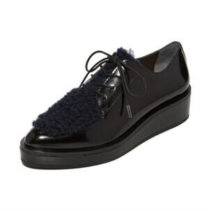 EUC $450 LOEFFLER RANDALL Frances Platform Shearling Oxfords In Black/eclipse